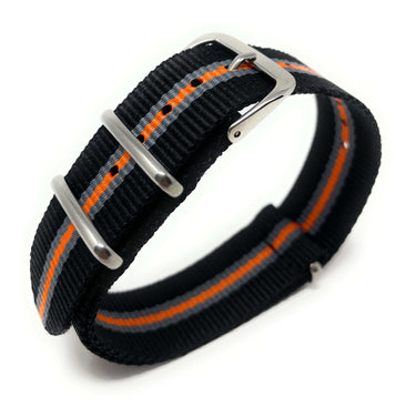 Classic Military Style Strap - Black, Grey & Orange